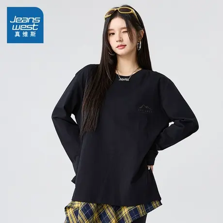 JR真维斯男女同款2025秋季新款  220G纯棉外穿打底衫百搭长袖T恤图片