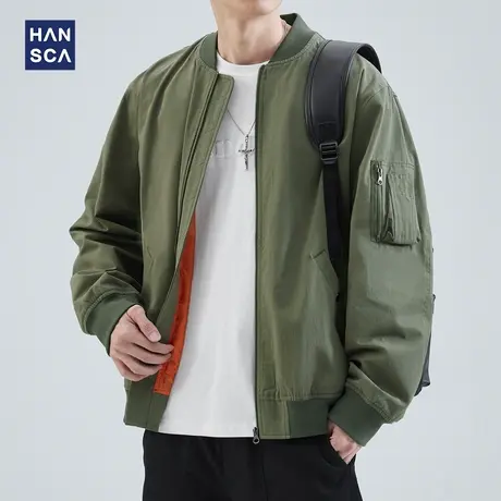hansca纯棉美式复古飞行员夹克男2024秋冬季宽松棒球服休闲外套男商品大图