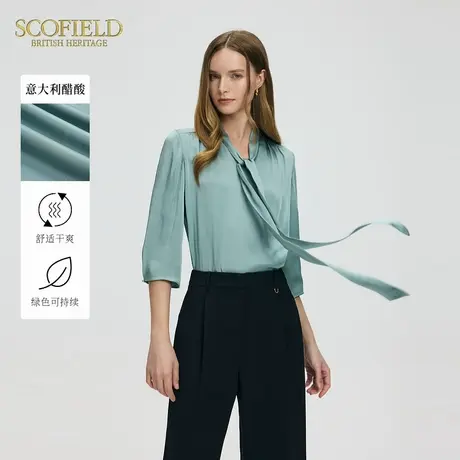 【意大利醋酸】Scofield女优雅飘带衬衫V领七分袖上衣夏季衬衣商品大图