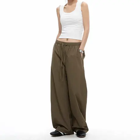 美式纯色宽松直筒阔腿裤女2025夏季新款显瘦垂感百搭运动弯刀长裤商品大图