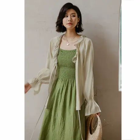 弥古法式木耳领天丝防晒衬衫外套女夏薄款开衫外搭罩衫喇叭袖上衣图片