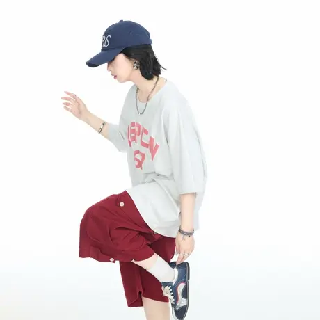 YEP美式街头风发泡印花短袖T恤女新款2025夏季宽松休闲情侣款上衣图片