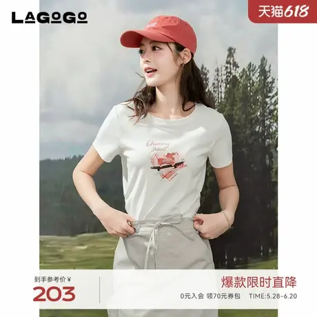 LAGOGO可爱小狗修身显瘦白色T恤女拉谷谷2025年夏季新款正肩短袖图片