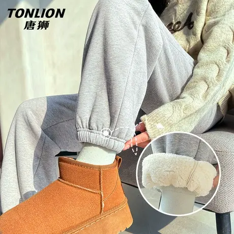 唐狮加绒裤子女秋冬2024新款羊羔绒束脚裤小个子休闲运动裤棉裤VB商品大图