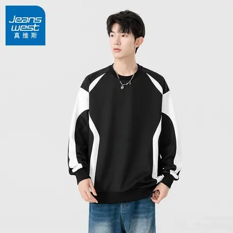 N5真维斯男士圆领卫衣2025秋季新款美式宽松时尚设计男生春秋上衣商品大图