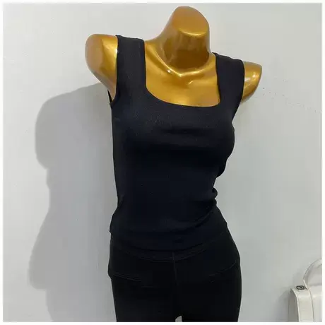 chao百搭！洋气复古方领无袖背心女内搭外穿紧身冰丝针织吊带2021图片