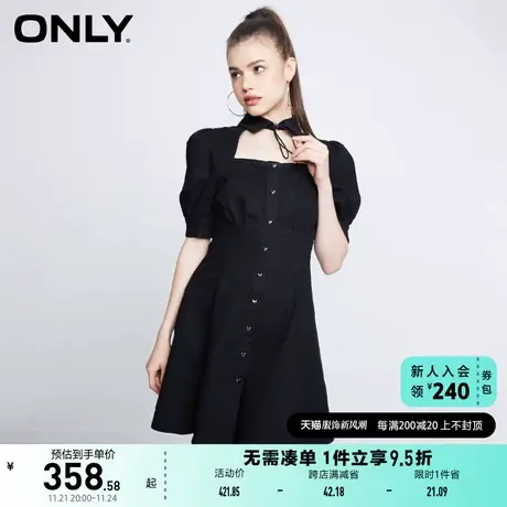 ONLY2023秋季新款时尚镂空领口泡泡袖短款牛仔连衣裙女图片