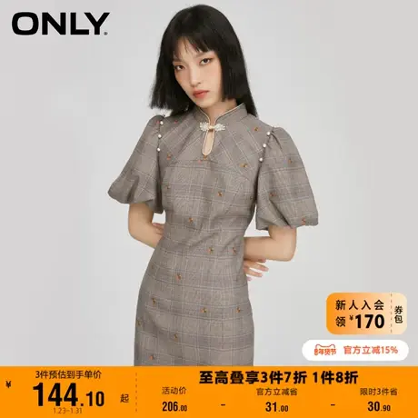 【上新】ONLY奥莱夏季时尚修身中国风泡泡袖短款连衣裙女商品大图