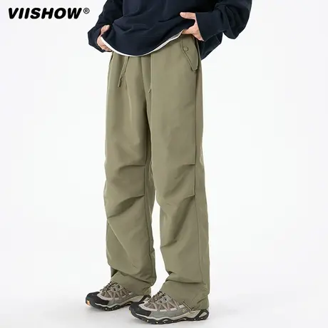 VIISHOW冲锋裤子男春款宽松休闲运动直筒阔腿防水伞兵机能工装裤图片