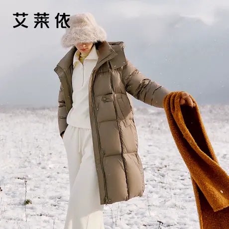 艾莱依羽绒服女冬新款大衣连帽简约时尚鸭绒保暖长款泡芙舒适外套商品大图