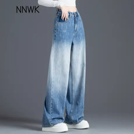 美式烫钻设计感阔腿牛仔裤女2025新款夏季薄款高腰宽松显瘦直筒裤商品大图