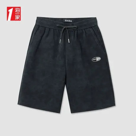 海一家简约抽绳五分裤2025夏季新款时尚花纹青年男士休闲中裤图片