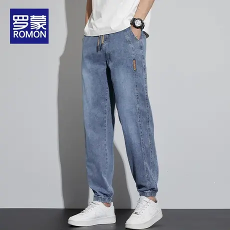 罗蒙男士牛仔裤2025夏季新款潮牌美式休闲束脚裤弹力直筒长裤子男图片