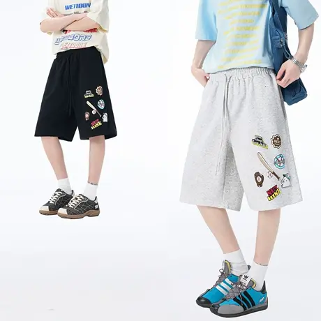 Nuthink休闲短裤卡通印花宽松五分裤薄款卫裤松紧男女2025夏新款图片