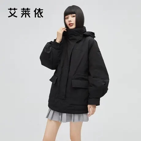 艾莱依羽绒服女冬季新款短款连帽风衣鹅绒工装连帽设计感小众外套图片