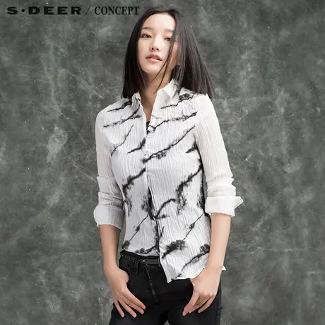 【新品】sdeer圣迪奥专柜正品女线条勾勒印花肌理感衬衫S16180544图片