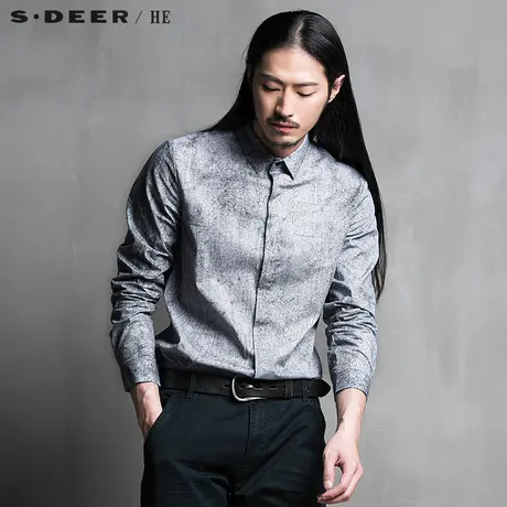 sdeerhe圣迪奥男装都市时尚休闲纯棉细碎花纹长袖衬衫H15170504图片