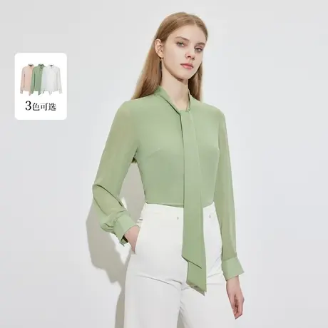 Scofield女装OL通勤设计感飘带长袖薄荷绿衬衫夏季上衣图片