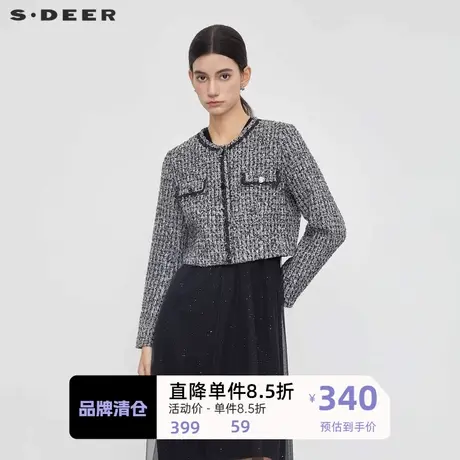sdeer圣迪奥女装小香风圆领花边毛呢短款外套S23462205图片