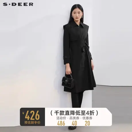 sdeer圣迪奥女春秋翻领拼接收腰通勤OL风衣小个子S22161807图片