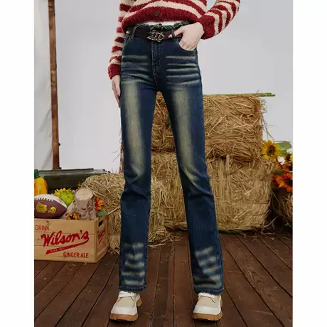 a02新街头风撞色设计直筒裤显腿长休闲百搭女式牛仔裤商品大图