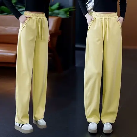 松紧腰香蕉弯刀运动卫裤女春夏季新款韩版高腰显瘦宽松黄色休闲裤商品大图