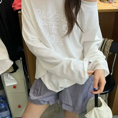 韩国东大门2025夏季新韩版宽松斜领露肩长袖T恤女薄款防晒衫上衣商品大图