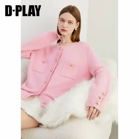 DPLAY【黑标】秋季百搭日常粉色兔毛羊毛混纺针织开衫毛衣女商品大图