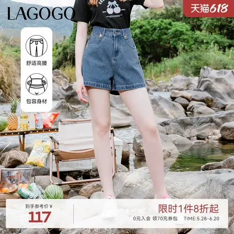 LAGOGO复古水洗直筒牛仔裤女拉谷谷夏季新款高腰显瘦休闲百搭短裤商品大图