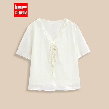 IEF/爱依服大码女装2025夏季新款法式温柔风通勤百搭V领显瘦上衣商品大图