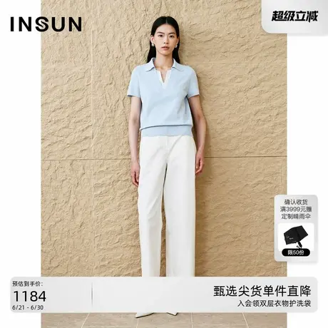 INSUN恩裳专选2025秋季凉感天丝条纹拼接针织衫图片