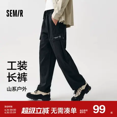 森马休闲裤男宽松直筒工装裤山系户外春季绣花长裤松紧腰裤子时尚商品大图