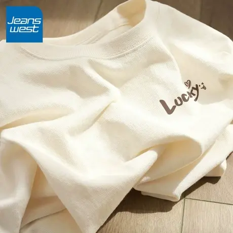 KV真维斯纯棉短袖t恤女2025新款爆款夏季宽松杏色中学生半袖上衣商品大图