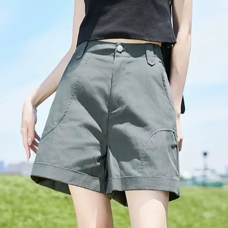 唐狮夏季新款女休闲短裤宽松直筒卷边分割设计感时尚百搭热裤商品大图