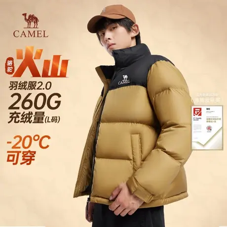 骆驼火山羽绒服男冬季新款立领防水保暖加厚短款面包服男装外套男商品大图