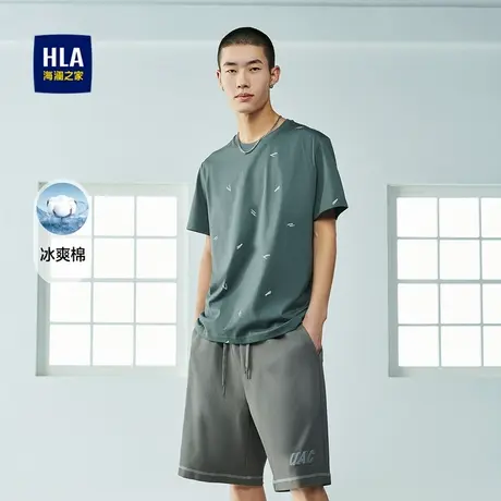 HLA/海澜之家冰爽棉凉感短袖T恤春夏满身印花时尚休闲圆领短t男士图片
