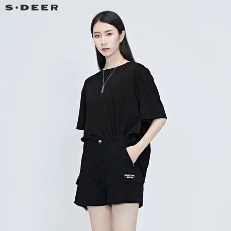 sdeer圣迪奥女装夏装圆领印花宽松落肩拼接T恤S20280144🎖商品大图