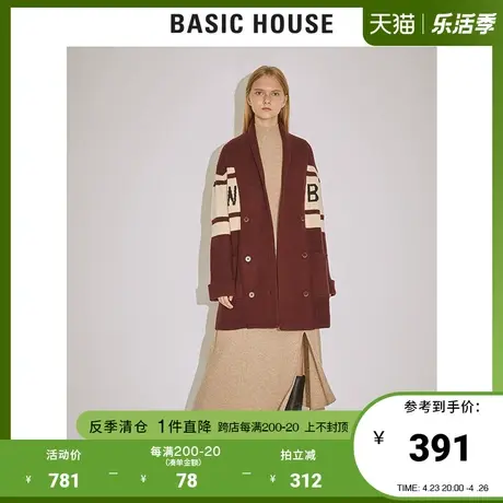 Basic House/百家好女装冬季韩风印花针织衫女时尚中长款HTKT722A商品大图