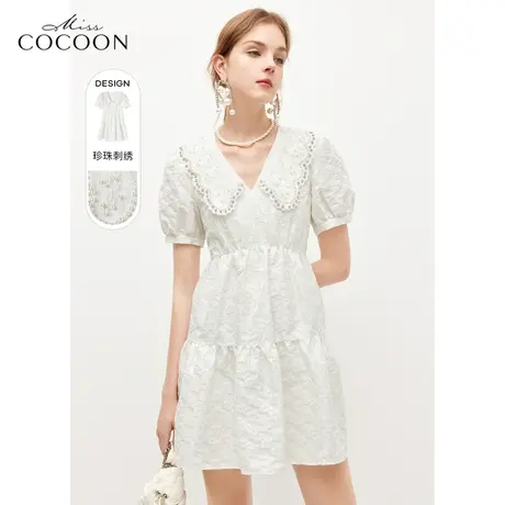 miss COCOON泡泡袖连衣裙女夏2023新款设计感小众显瘦娃娃领a字裙商品大图