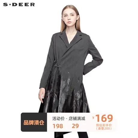 sdeer圣迪奥女个性休闲平驳领泼墨胶印解构裁剪条纹风衣S19381848🧡商品大图