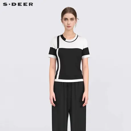 【好物体验专享】sdeer圣迪奥女装罗纹撞色修身针织衫S25263509图片
