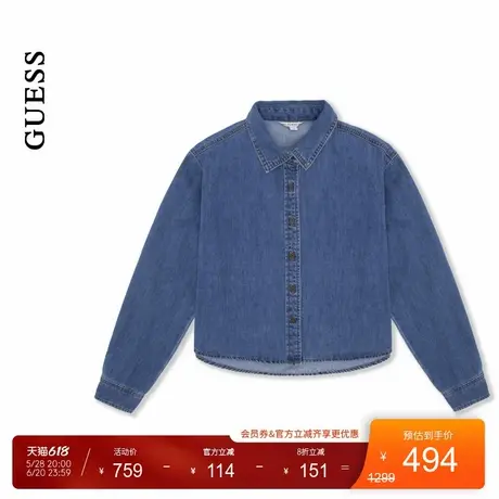 【秀智明星同款】GUESS男女同款美式复古翻领牛仔衬衫图片