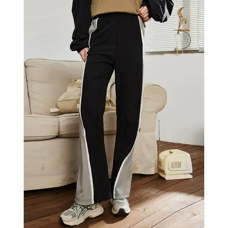 a02撞色拼接设计感个性直筒裤2025春季高腰百搭女式休闲裤商品大图