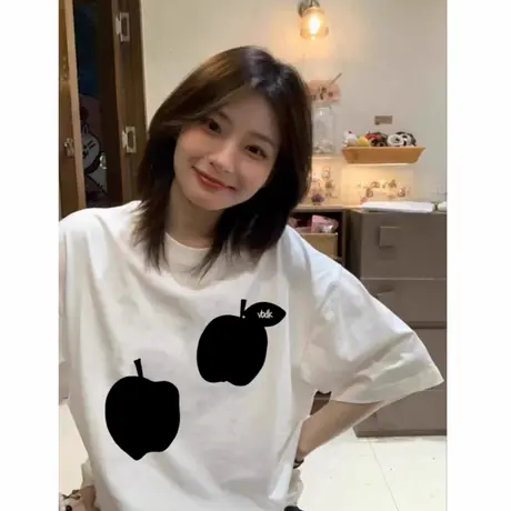 纯棉慵懒风短袖t恤2025年夏季新款爆款宽松白色oversize半袖上衣商品大图