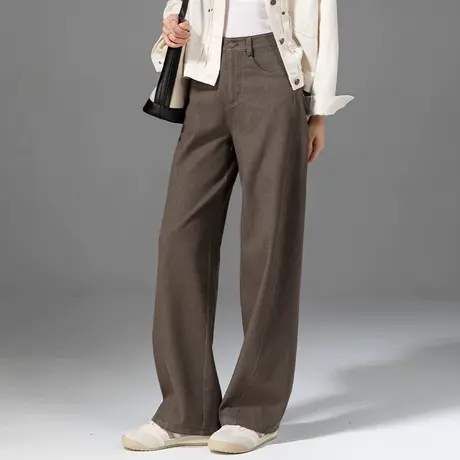 卡色高腰阔腿牛仔裤女2025春季新款显瘦高腰宽松直筒垂感拖地裤子商品大图