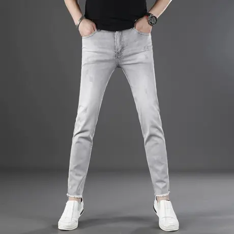 浅灰色九分牛仔裤男夏季薄款修身小脚2025新款弹力休闲裤子男9分商品大图