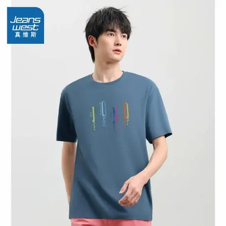 LE真维斯情侣装2024夏季新款 男女同款宽松短袖上衣纯棉圆领T恤商品大图