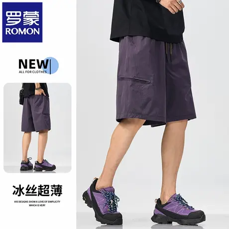 罗蒙夏季男士冰丝休闲短裤潮牌宽松美式薄款运动百搭五分裤子N1Z图片