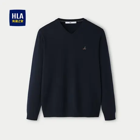 HLA/海澜之家休闲长袖针织衫2025秋季新款V领套头修身刺绣毛衣男商品大图