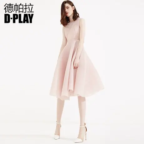 DPLAY新款粉色高腰蓬蓬裙显瘦显高小礼服伴娘服修身无袖A字连衣裙图片